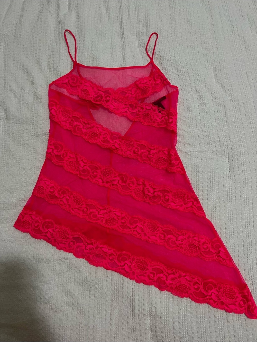 Victoria's Secret Neon Pink Sheer Lace Chemise Slip Dress Vintage Y2K